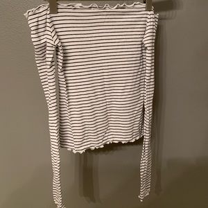 White and Black Striped Off the Shoulder Shirt